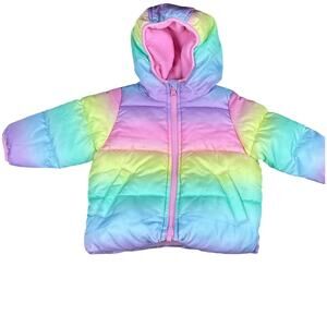 Rainbow Fleece Lined Puffer Jacket size 12 months Jumping Beans